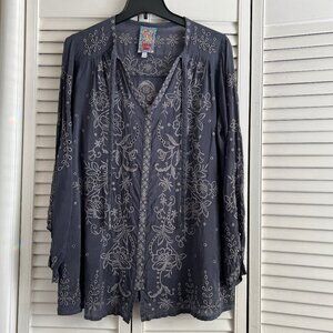 Johnny Was Grey embroidered/eyelet shirt/top/tunic S